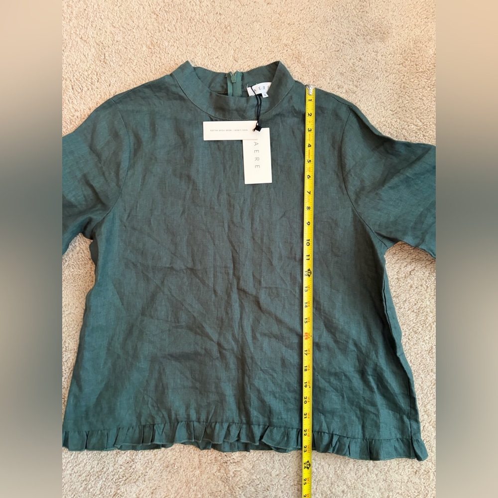 AERE NWT 100% Linen Frill Sleeve Botanical Green Blouse Women's Sz 10 Resort - Picture 9 of 10